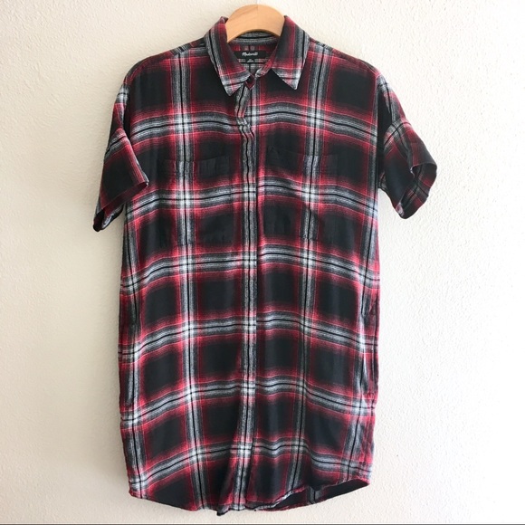 Madewell Grunge Plaid Shirtdress Sz XS -Red black - Picture 2 of 8
